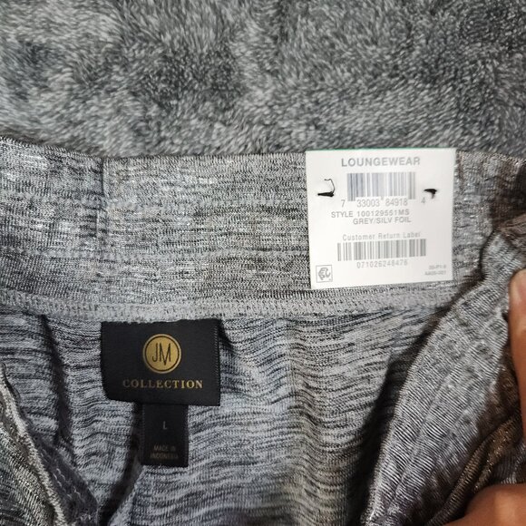 JM Collection Wide Leg Flare Pants Womens L Silver Shiny Pull On Stretch New - Picture 6 of 10